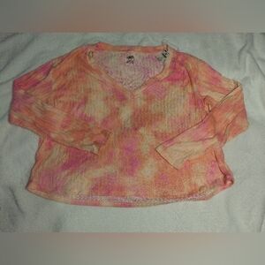 PINK Victoria's Secret V-Neck Long Sleeve Tee - Pink and Orange